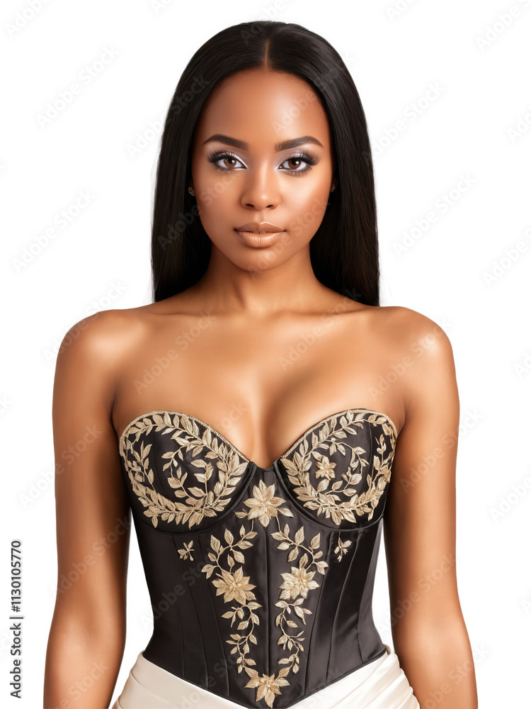 Fototapeta premium A bridal bustier made from eco-friendly organic silk, featuring delicate metallic embroidery and a sculpting effect to shape the waist,