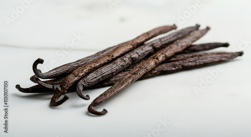A pile of dried vanilla pod...