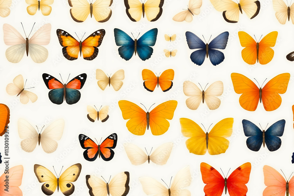Fototapeta premium A bunch of different colored butterflies on a white background