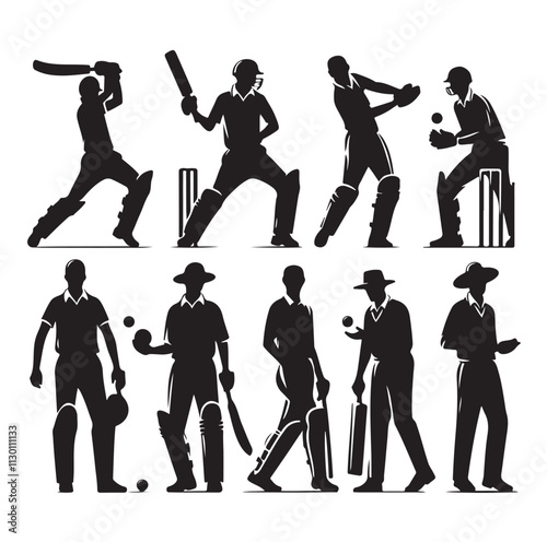 Cricket player set Silhouette vector illustration