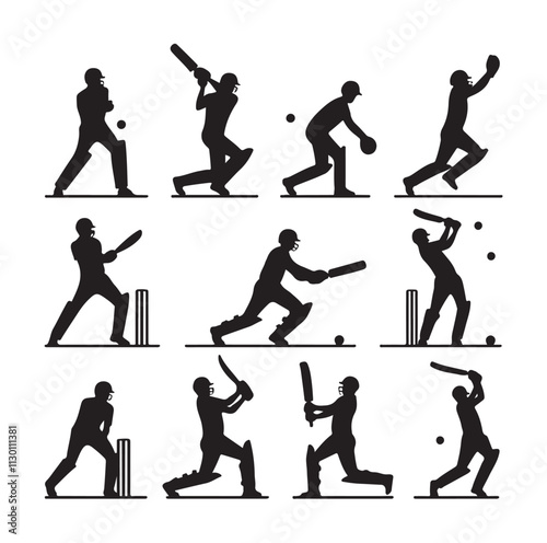 Cricket player set Silhouette vector illustration