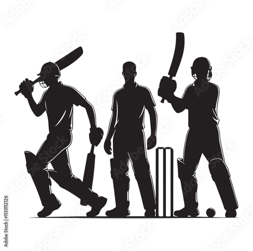 Cricket player set Silhouette vector illustration
