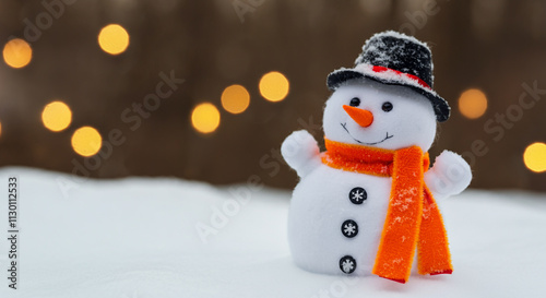A cheerful snowman with a b...