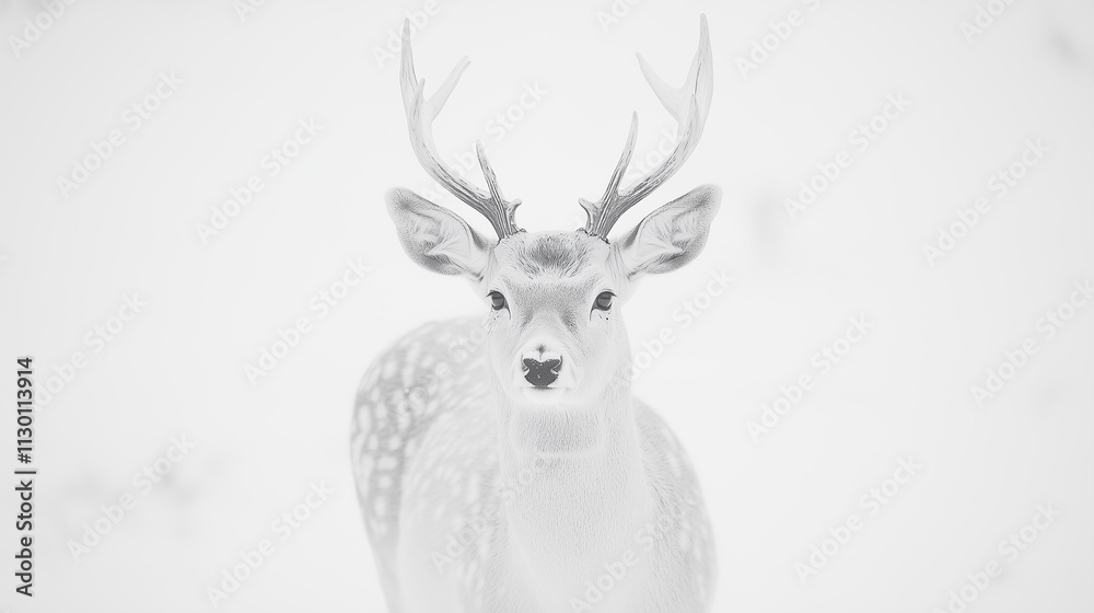 Φωτογραφία A close-up black and white portrait of a young deer in a snowy landscape