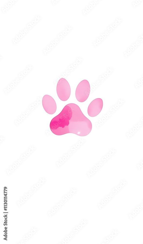 Pink Watercolor Paw Print Illustration on White Background. AI Generated Pink Watercolor Paw Print Illustration on White Background. AI Generated