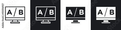 A B test icons pack in black and white filled and outlined versions.
