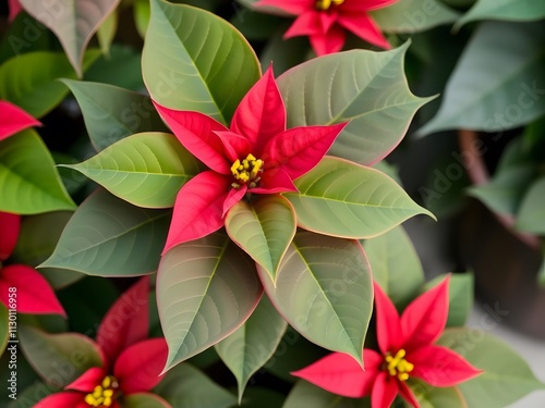 Beautiful red Poinsettia flower.
close up on poinsettia flower isolated on white background
Flower Poinsettia, commercially important flowering plant species of the diverse spurge family Euphorbiaceou