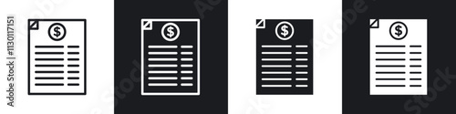 Bank statement icons pack in black and white filled and outlined versions.
