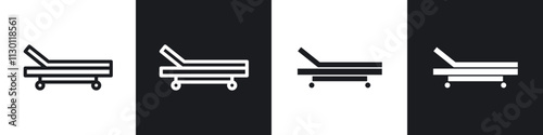 Hospital bed icons pack in black and white filled and outlined versions.