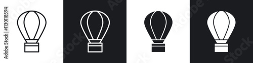 Hot air balloon icons pack in black and white filled and outlined versions.
