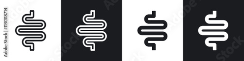 Intestines icons pack in black and white filled and outlined versions.