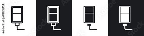 IV bag icons pack in black and white filled and outlined versions.