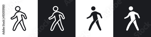 Pedestrian icons pack in black and white filled and outlined versions.