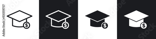 Scholarship icons pack in black and white filled and outlined versions.