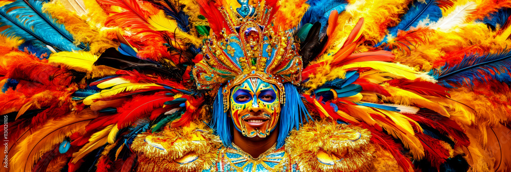 Fototapeta premium Vibrant celebration of Rio de Janeiro carnival costume and festive feathers in colorful parade