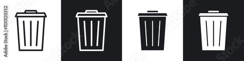 Trash icons pack in black and white filled and outlined versions.