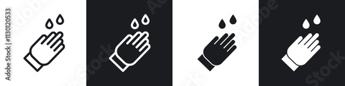 Wash hands icons pack in black and white filled and outlined versions.