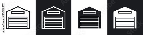 Warehouse icons pack in black and white filled and outlined versions.