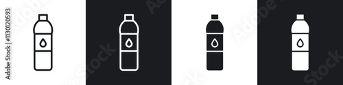 Water bottle icons pack in black and white filled and outlined versions.