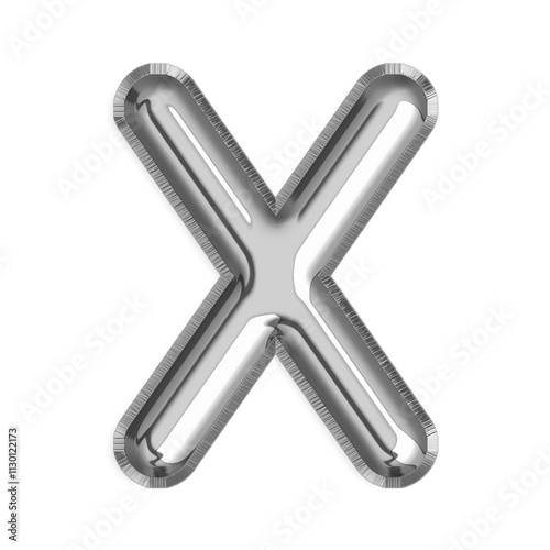 X English Letter silver foil balloon isolated on transparent background PNG, 3d silver alphabet photo