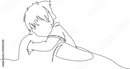 Father hugs his lovely son continuous line