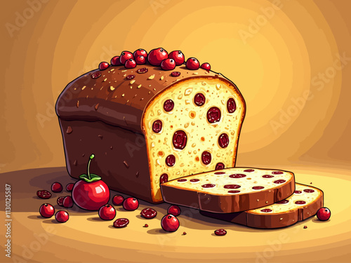 illustration of the sliced Panettone with candied fruit and raisins 