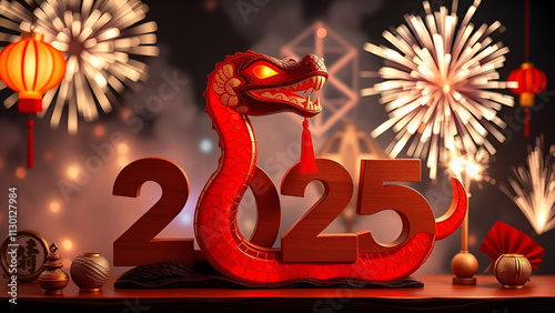 wooden snake theme 2025 Chinese New Year celebration
