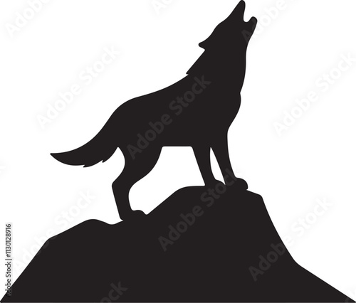 A lone wolf howling at the mountain peak under a starry sky