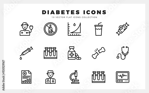 15 Diabetes Lineal icon pack. vector illustration.