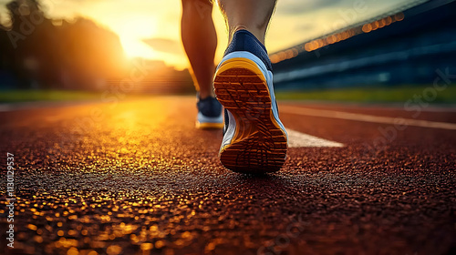 Runner's Feet on Track at Golden Hour