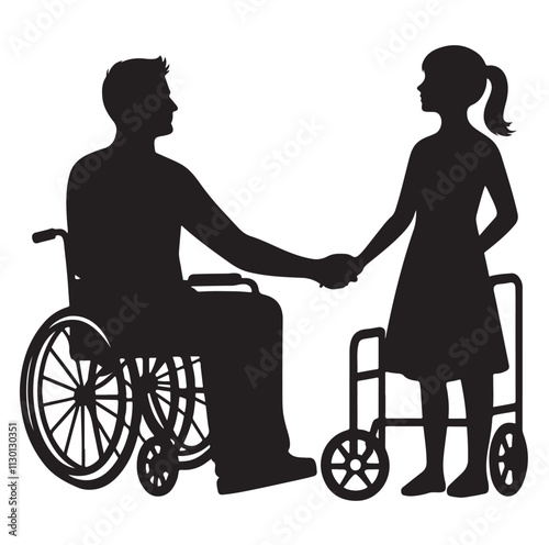 Handicapped and wheelchair person Silhouette vector illustration