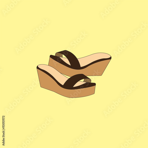 Women's wedges sandals vector illustration. Elegant shoes casual footwear