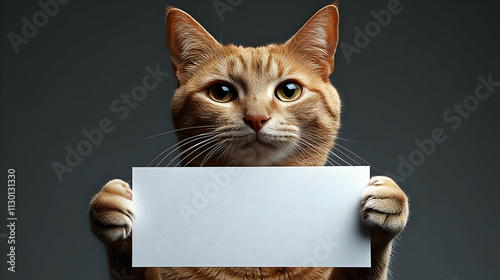 Cute Cat Holds Blank Sign: ...