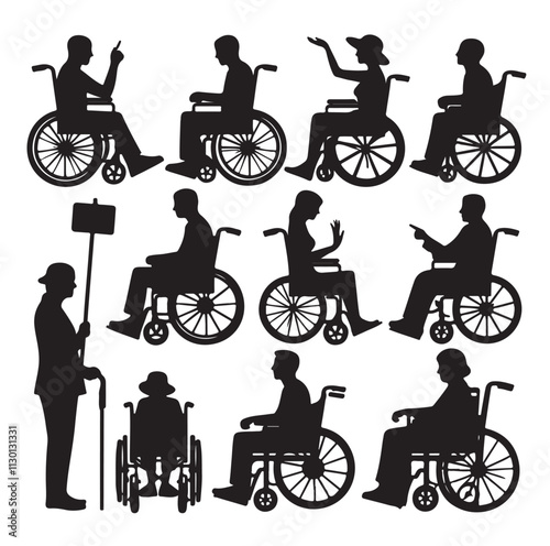 Handicapped and wheelchair person Silhouette vector illustration