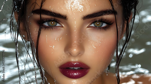 Stunning Woman, Wet Hair, C...
