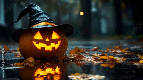 Jack-o'-lantern in Rain: Au...