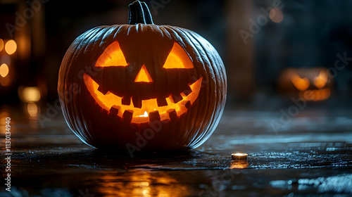 Carved Pumpkin Glows Bright...