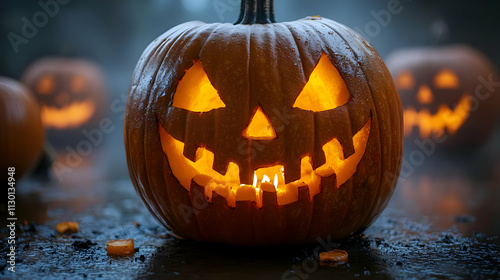 Carved Pumpkins Glowing Bri...