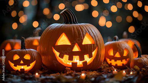 Carved Pumpkins Glowing Bri...