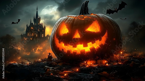 Glowing Jack-o'-lantern nea...