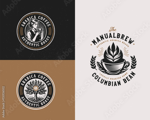 Set vintage Arabica Coffee Barista logo template for food and beverages business company