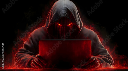 Cyber Hacker Uses Laptop in...