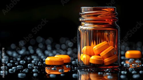 Orange Pills in Glass Bottl...