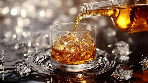 Pouring Whiskey: Ice Cubes,...