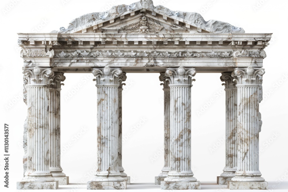 Obraz premium Ancient Greek Marble Ruins Architectural Structure: Detailed 3D Render of a Classical Temple Fragment