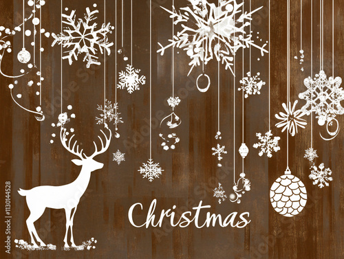 Rustic Christmas artwork brown white reindeer snowflakes holiday decoration blending traditional charm festive spirit stylish seasonal design invitation card clipart snow greeting party celebration photo