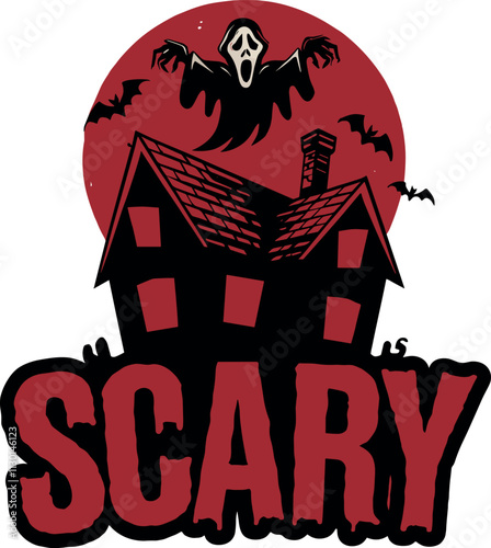 Haunting scene with moon, ghostly figure, horror , zombie, creepy, scary logo design