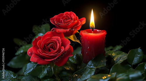 Red Roses & Burning Candle:...