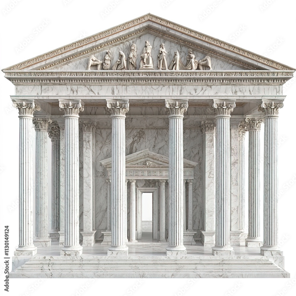 Obraz premium An ancient Greek palace, classical architecture, marble textures, photorealistic rendering, isolated on white background 