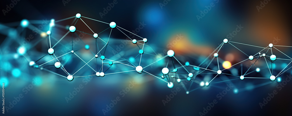 Obraz premium Network connections illuminated with vibrant blue and white lights in a digital abstract representation of technology